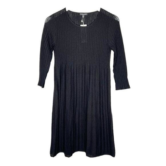 Eileen Fisher Washable Wool Ribbed Pleated Dress Black Size PP NEW - Picture 1 of 12